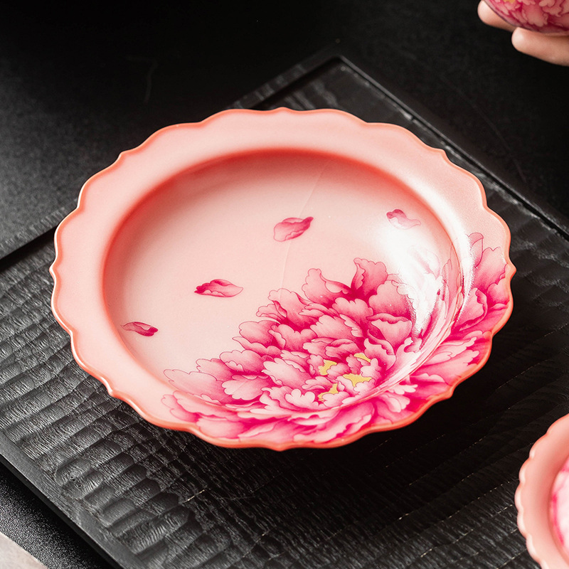 Bình phong cách Trung Quốc màu đỏ quốc gia, hoa mẫu đơn, đế lót ly, đế cách nhiệt, khay trà, khay trà, khay trà, khay trà, khay trái cây khô