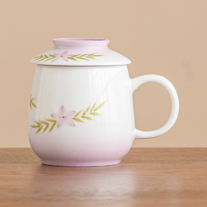 Cốc văn phòng bằng gốm màu tím gradient có nắp để sử dụng tại nhà, cốc uống nước, cốc ăn sáng, bộ trà.