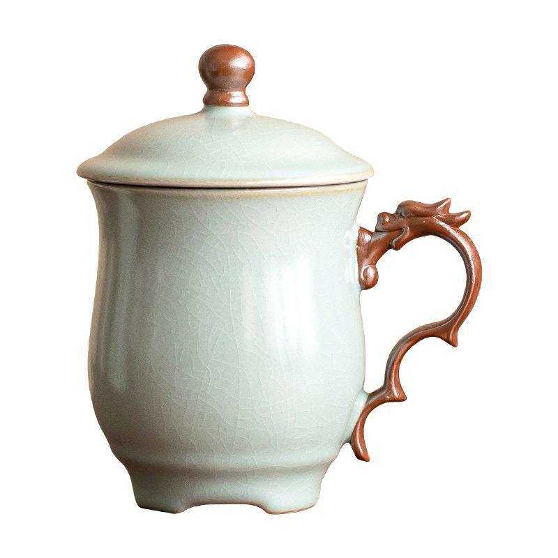 Cốc mug lò Tianqing Ru có nắp cốc văn phòng rồng màu lục lam cốc gia dụng cốc uống trà cốc nước sang trọng cốc sứ