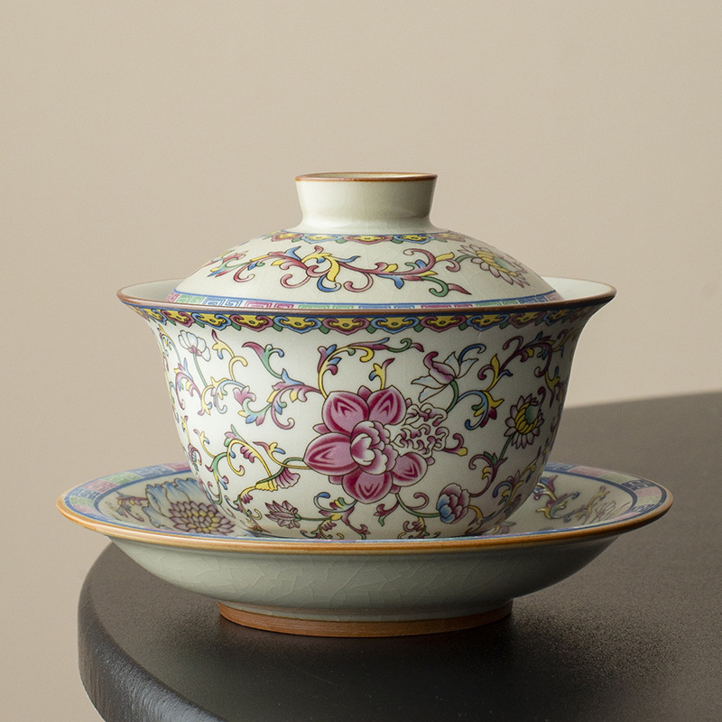 Cốc trà bát có nắp ba lò Ru mẫu mới 2025 cốc trà Kung Fu cao cấp một tay không nóng cốc tráng men xanh trắng