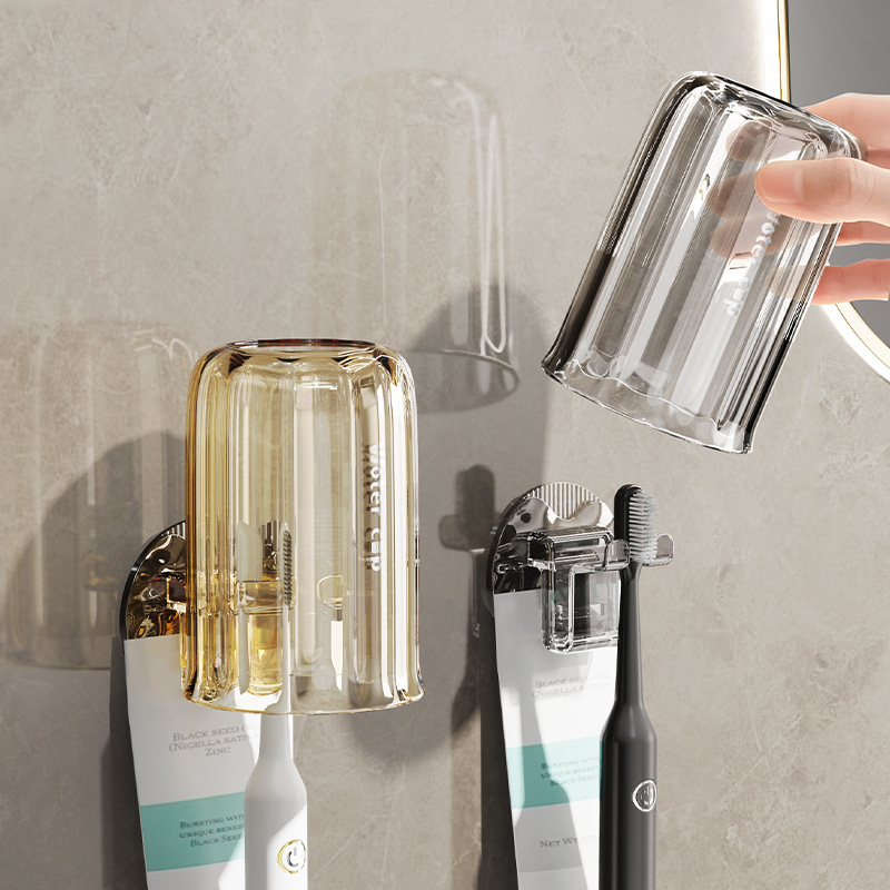 Giá để bàn chải đánh răng cốc răng treo tường không đục lỗ trong nhà vệ sinh dụng cụ nha khoa điện giá để cốc nước súc miệng bộ gia đình