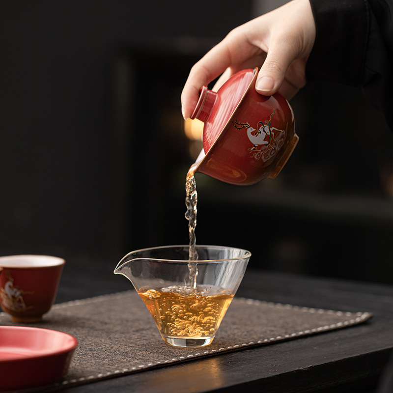 Bộ ấm trà hươu chín màu ấm trà gốm sứ kiểu Trung Quốc mới cốc trà một ấm bốn cốc có ấm dụng cụ pha trà gia dụng