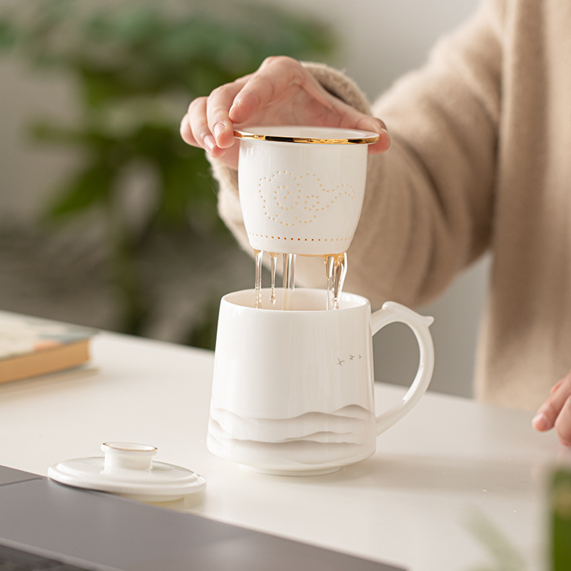 Cốc trà gốm sứ Ngọc Dương Đức Hoa cốc trà văn phòng gia dụng tách trà Cốc pha trà Cốc văn phòng Cốc uống nước