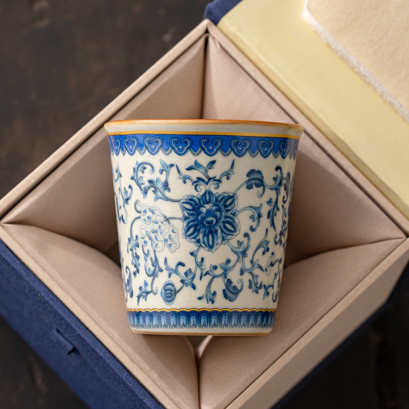 Cốc chủ nhân hoa sen xanh trắng lò Ru cao cấp cốc đơn cốc coca dung tích lớn cốc uống trà dung tích lớn cao cấp