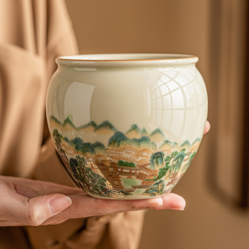 Nhà máy Phong cảnh đầy màu sắc Jianshui Trà rửa bút rửa bình trà gốm sứ Xỉ trà cổ điển Phụ kiện trà đạo biển Kung Fu