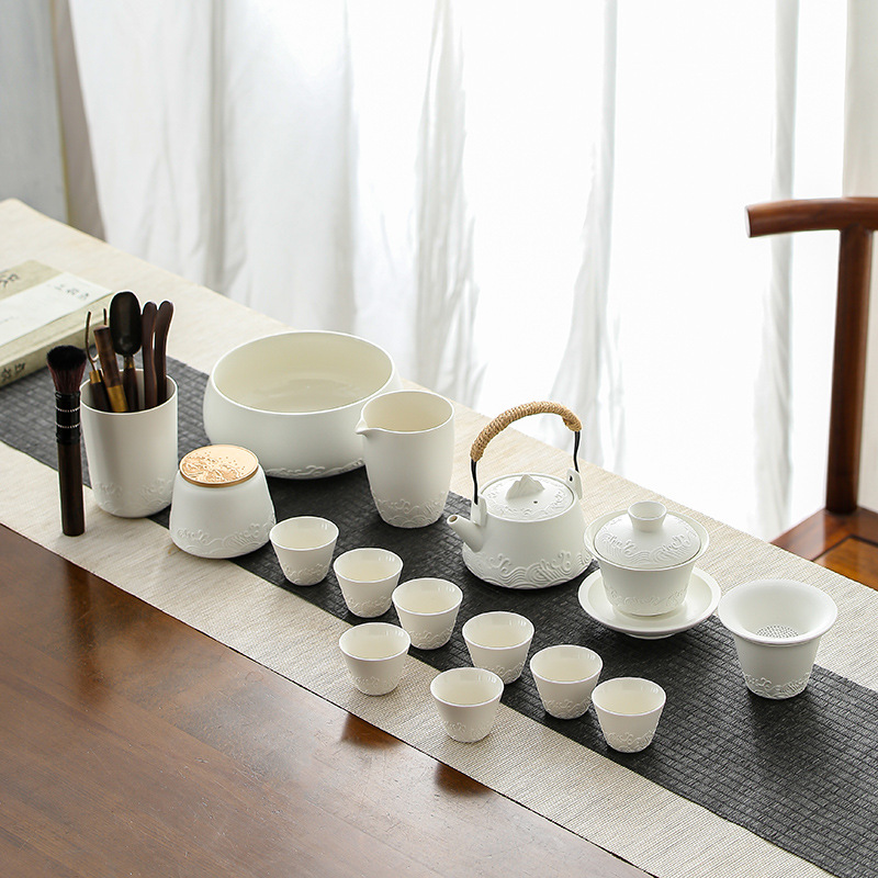 Bộ dụng cụ pha trà Kung Fu gia dụng văn phòng 2024 mẫu mới sang trọng nhẹ ấm pha trà cao cấp có nắp chén trà bán buôn