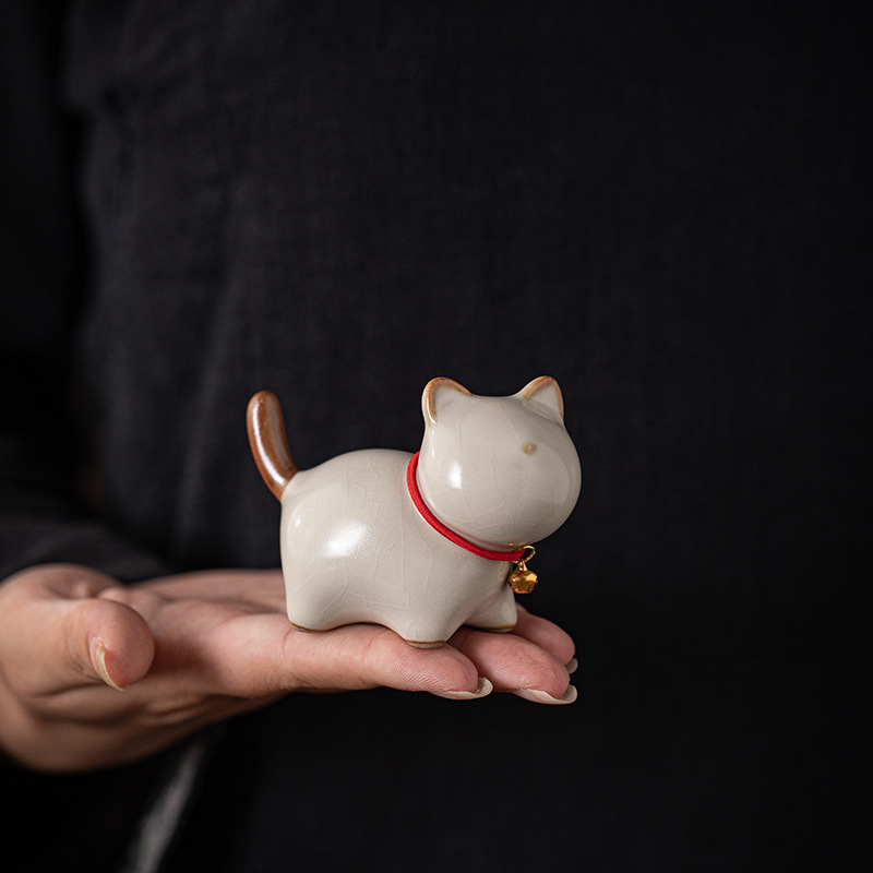 Đồ trang trí mèo con may mắn gốm sứ đáng yêu chó con thú cưng trà bể cá vi phong cảnh phụ kiện cảnh quan phòng học giá đỡ bút