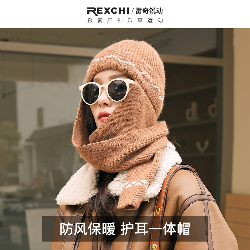 Khăn quàng cổ mùa đông cho nữ phong cách Hàn Quốc dễ phối mũ nhung Nam Cực khăn quàng cổ tích hợp bảo vệ tai ấm áp len dệt kim