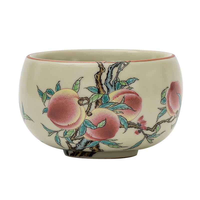 Cốc La Hán chín đào lò Ru cổ cốc gia chủ cốc gốm sứ cốc trà có thể nâng cốc uống trà cổ điển kiểu Trung Quốc