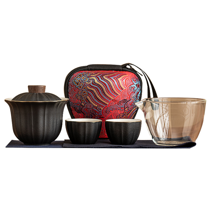 Bộ dụng cụ pha trà Du Lịch Có Nắp đậy bằng tay Bộ dụng cụ pha trà ngoài trời di động một bình Hai cốc gốm sứ LOGO cốc khách nhanh