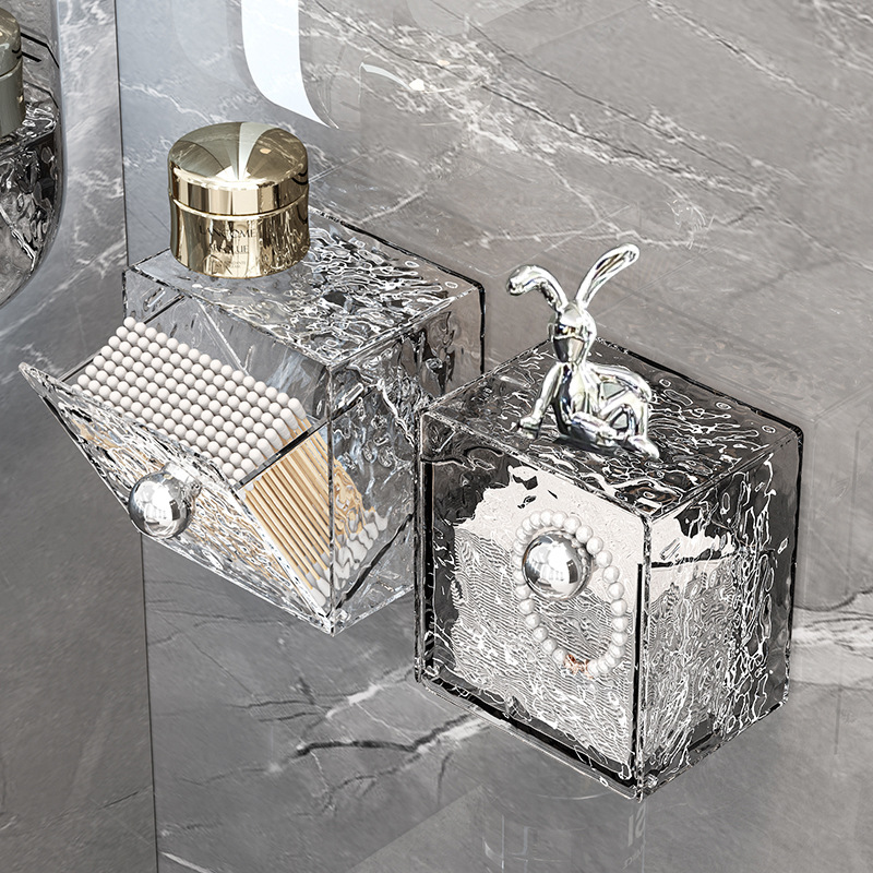 Tủ gương phòng tắm hộp đựng đồ bông tẩy trang hộp tăm bông treo tường nắp lật bàn giặt nhà vệ sinh kệ phòng tắm