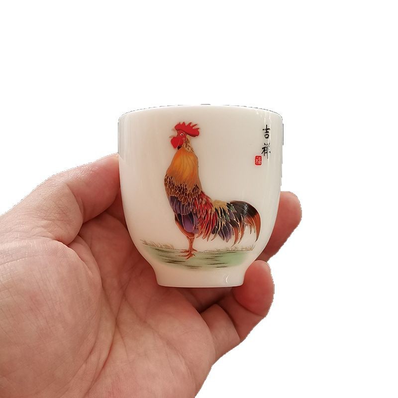 Cốc cốc gà gốm sứ Jingdezhen cốc chủ sở hữu ngọc bích cao cấp cốc trà bộ đồ trà cốc trà sứ trắng gia dụng cốc trà cảm giác cao cấp
