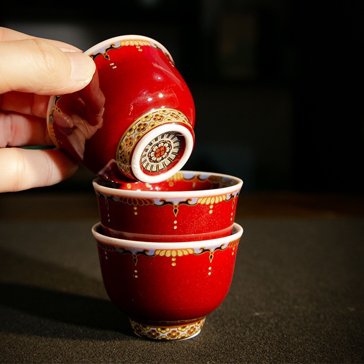 Lanhongmen Đôn Hoàng Sancai Bát trà Cốc trà men gốm sứ gia dụng Bộ trà Cốc trà không nóng Bộ nhỏ