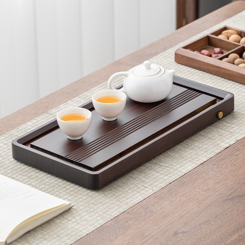Khay trà tre nặng nguyên khối khay gia dụng thoát nước Biển Trà đơn giản Kungfu cao cấp khay trà trữ nước bàn trà