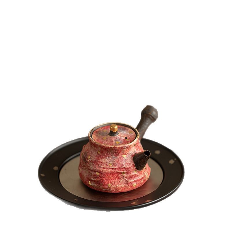 Ấm tay cầm bên đỏ sặc sỡ gốm đá mỏ ấm gốm Trung Quốc cổ điển bộ trà Kung Fu một người Shiye ấm pha trà gia dụng