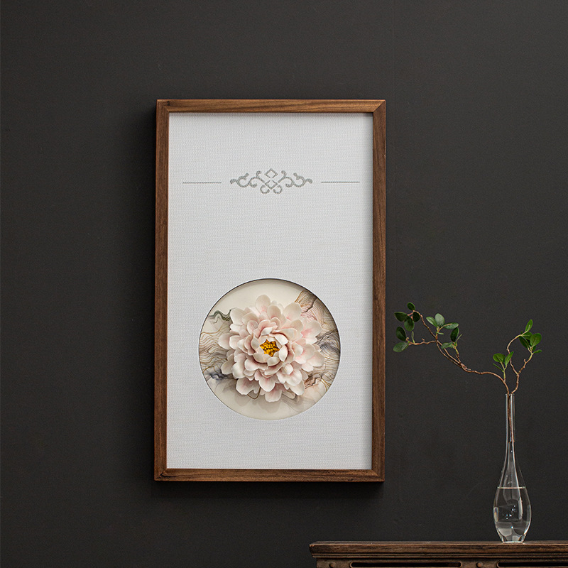 Phòng khách ba chiều treo tường vuông Tranh treo Gốm Gỗ Óc Chó Tranh trang trí phong cách Trung Quốc