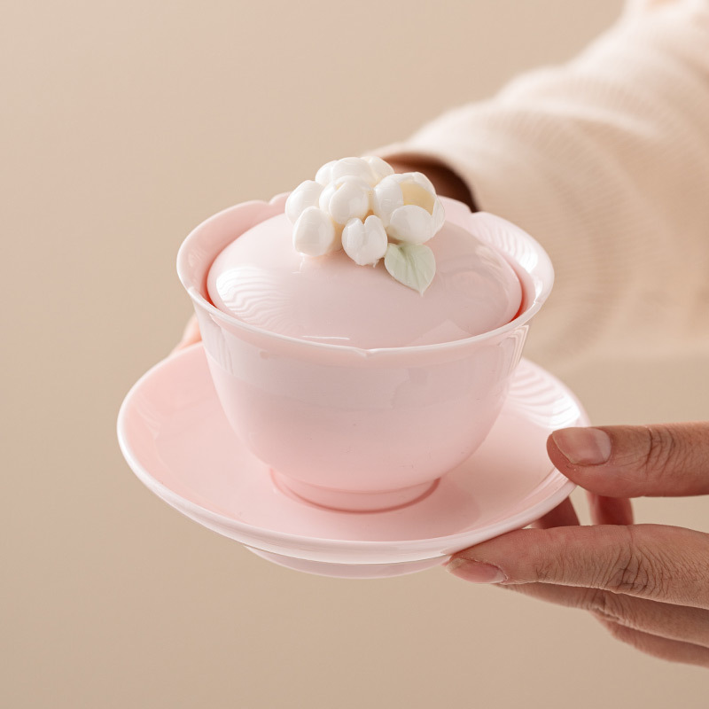 Bột đào nhào Hoa tam tài Bát trà cốc trà Bộ Trà Công Phu gốm sứ gia dụng cao cấp pha trà Bát cỡ lớn