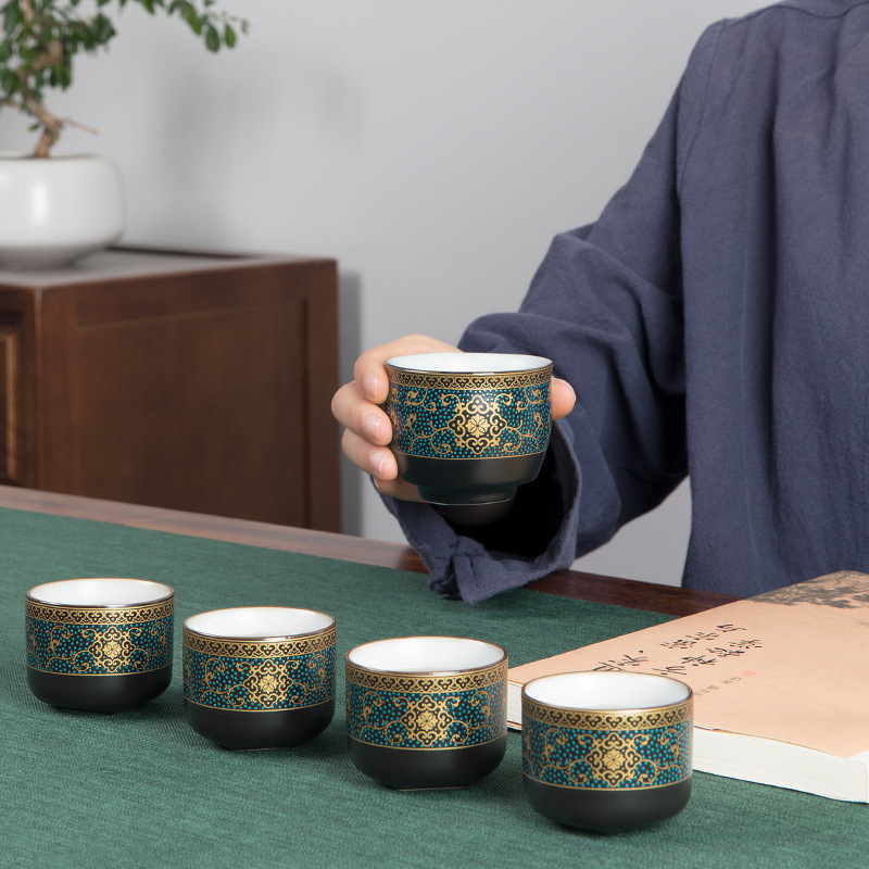 Bộ ấm trà Kung Fu cổ điển, bộ ấm trà văn phòng, chén trà có nắp gia dụng, quà lưu niệm cao cấp bằng gốm sứ