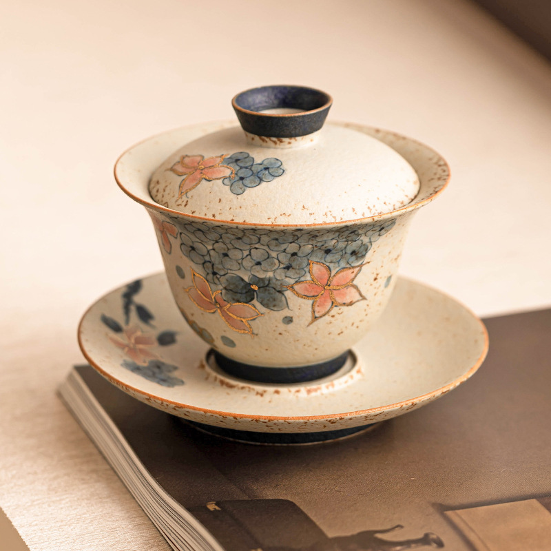 Màu xanh và trắng, đá lửa, bát thủy triều đỏ, hoa cẩm tú cầu vàng, bát trà ba tài năng mùa thu, bộ trà Kung Fu cao cấp có nắp, một chiếc