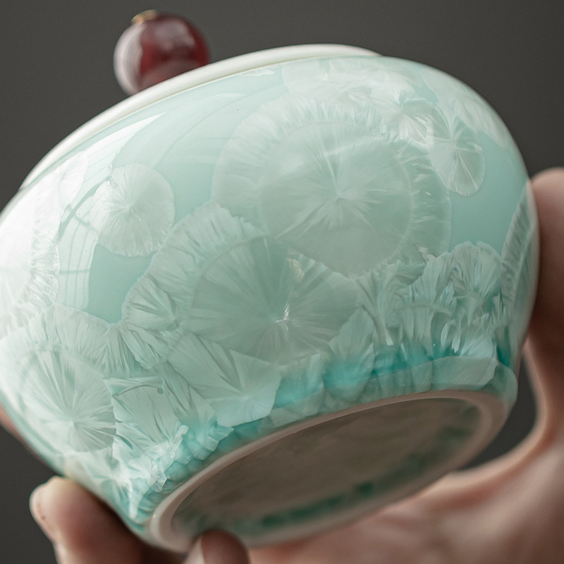 Bình đựng trà bụng tròn màu xanh lục tinh thể đá, bình gốm, bình đựng trà gia dụng, bình đựng đồ, phụ kiện bộ trà, bình đựng đồ