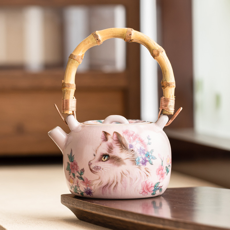 Ấm trà nhỏ bằng gốm sứ Lễ hội tre ấm trà trà gia dụng kiểu Trung Quốc ấm trà Kung Fu
