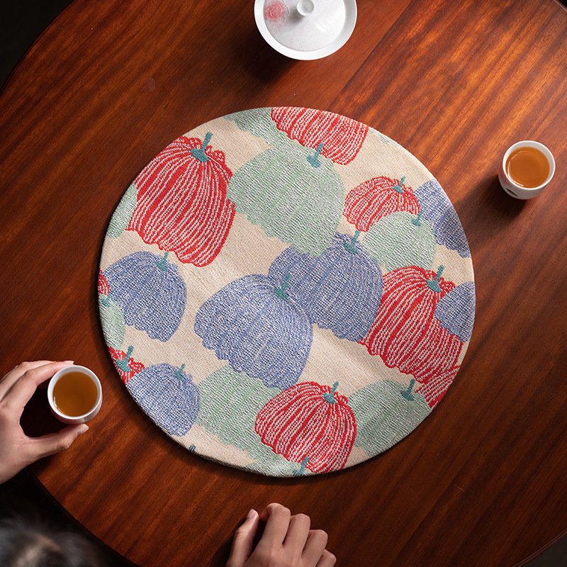 Cotton và vải lanh bí ngô tròn trà thảm hộ gia đình lớn và nhỏ khăn trải bàn đế lót chén ấm trà cách nhiệt chống bỏng thảm trà đạo phụ kiện
