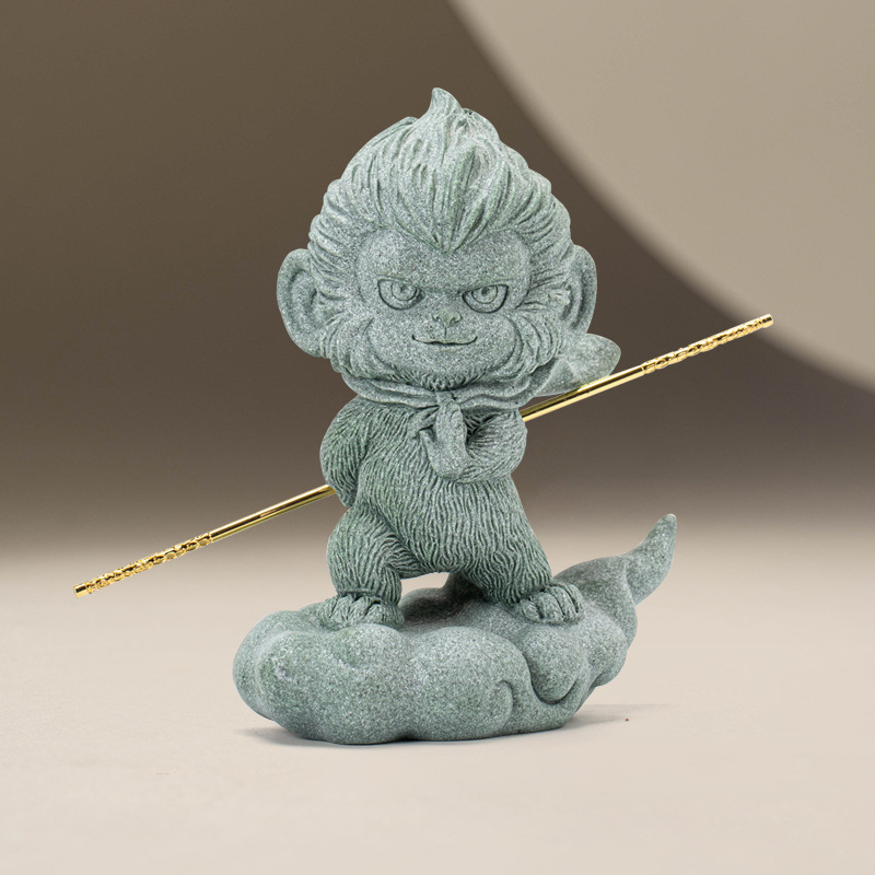 Đá sa thạch xanh Monkey King Returns đồ trang trí sáng tạo trên máy tính để bàn nhà bể cá trang trí cảnh quan xu hướng quốc gia văn hóa và sáng tạo đồ trang trí thú cưng trà