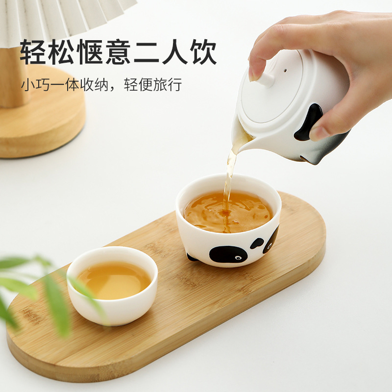 Bộ trà nữ một ấm hai cốc Ấm pha trà kiểu mới 2024 một người uống bộ trà gấu trúc cá nhân hộp quà tặng