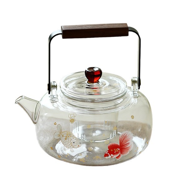 Ấm trà thủy tinh borosilicate cao, dày và chịu nhiệt độ cao, ấm pha trà gia dụng có tay cầm, thích hợp để đun nóng bếp điện gốm, ấm đun nước giữ sức khỏe.