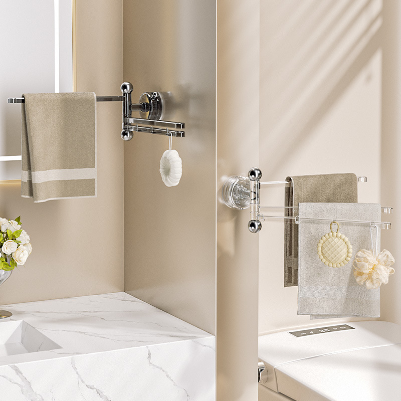 Giá treo khăn cốc hút góc phòng tắm không đục lỗ xoay nhiều thanh đựng khăn tắm giá treo khăn tắm