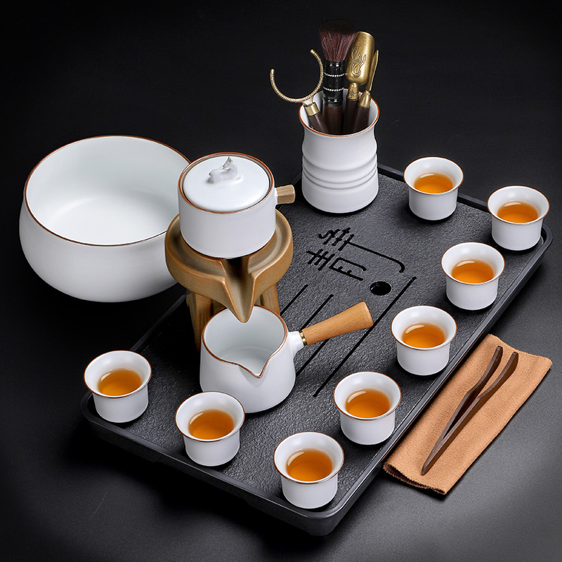 Bộ dụng cụ pha trà tự động Lười Ruyao Ấm pha trà chống bỏng gia dụng, bàn trà, khay trà, nguyên bộ quà tặng bán buôn