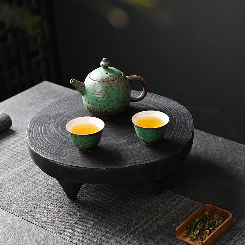 Bàn trà nhỏ bằng gỗ cacbon, Khay trà nhỏ hình vuông, bình pha khô hình tròn, Bộ trà Kung Fu gia dụng, khay, phụ kiện Bộ trà