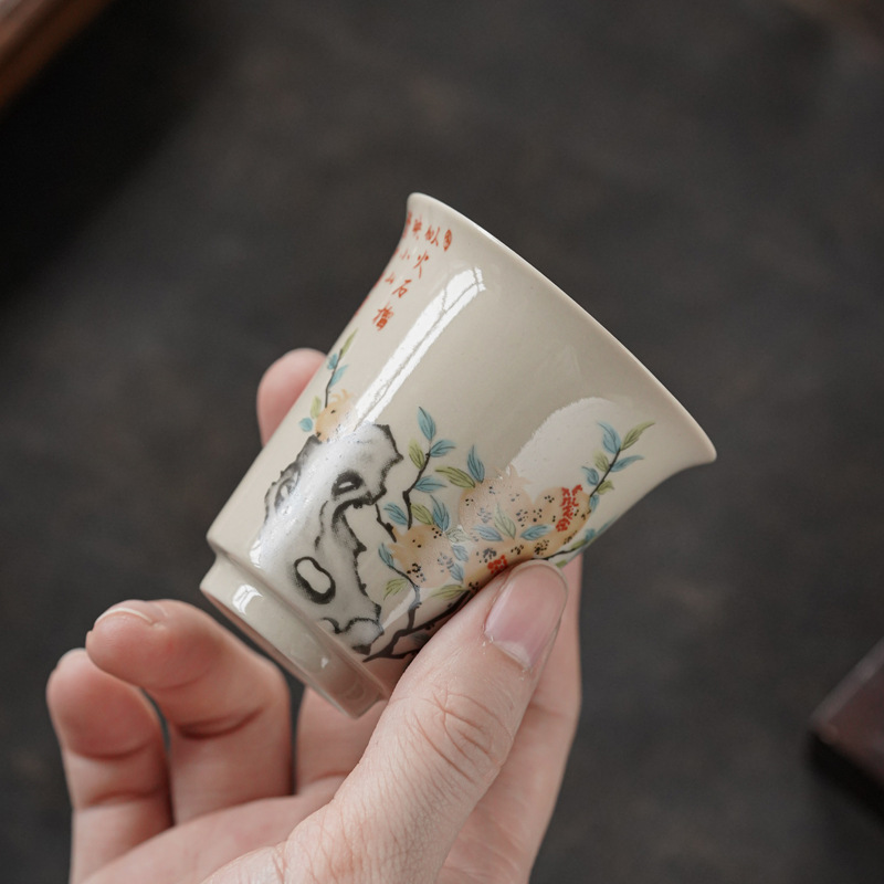 Cốc trà xám thực vật cổ điển, cốc chủ nhân, cốc đơn, bát trà chén, bộ trà Kung Fu gốm sứ gia dụng đơn, logo