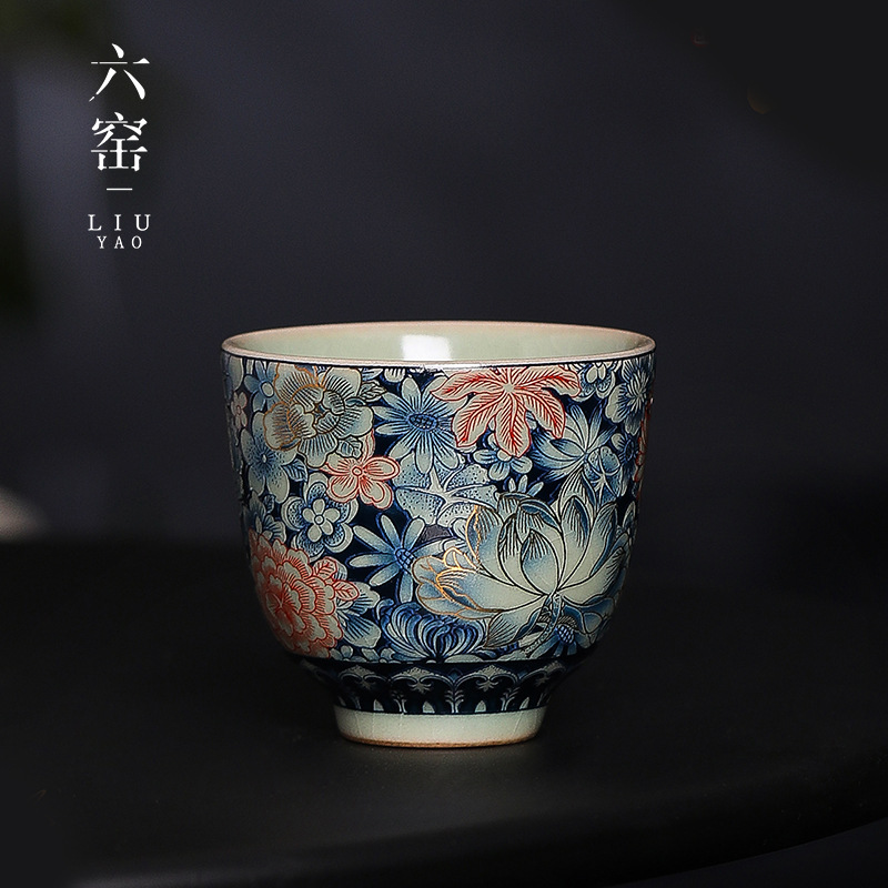 Tianqingru Kiln Mở tách trà Kung Fu màu xanh và trắng, cốc chủ nhân gốm sứ, cốc trà đơn retro, tách trà cá nhân