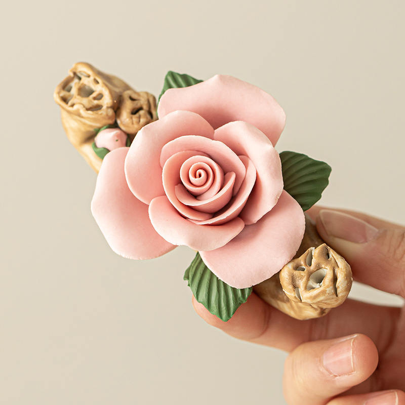 Cắm hương hoa hồng, gốm sứ thủ công, đồ trang trí bàn trà, trang trí bàn trà, phụ kiện bộ trà Kung Fu, nắp đựng bút