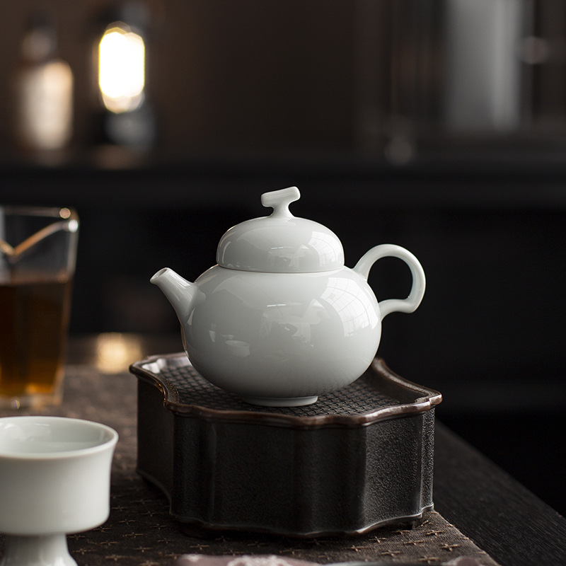 Ấm trà bầu thạch cao ấm trà đơn ấm trà lọc gốm sứ gia dụng dụng dụng cụ trà kungfu màu trơn thủ công ấm trà nhỏ cổ điển