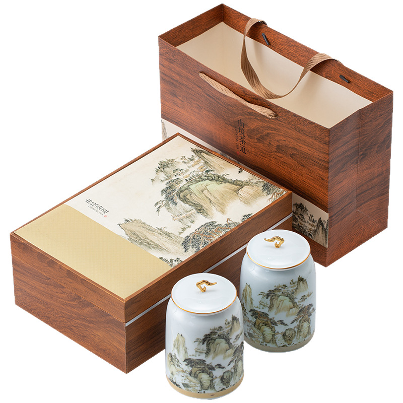 2021 Trà đen lon trà hộp rỗng hộp quà Dahongpao Jin Junmei trà xanh Biluochun gốm sứ phong cách retro