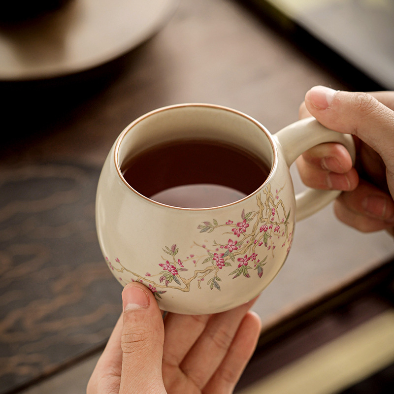 Cốc trà Ru Kiln tách trà gốm sứ dung tích lớn có nắp lọc cốc pha trà cốc cá nhân văn phòng