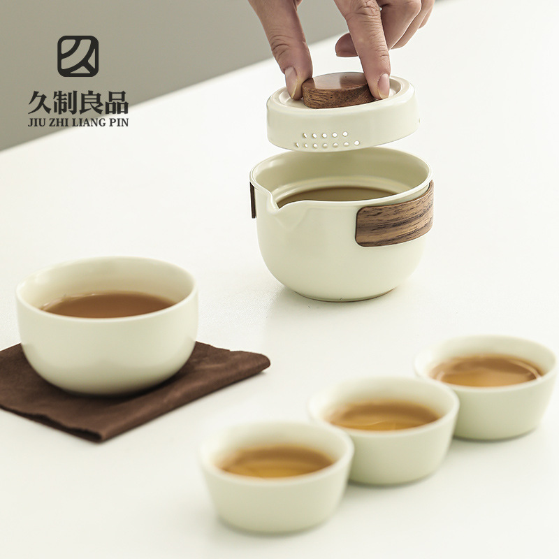 Bộ dụng cụ pha trà du lịch di động cốc khách nhanh một ấm hai cốc tách trà Kung Fu ngoài trời ấm pha trà đơn giản có thể