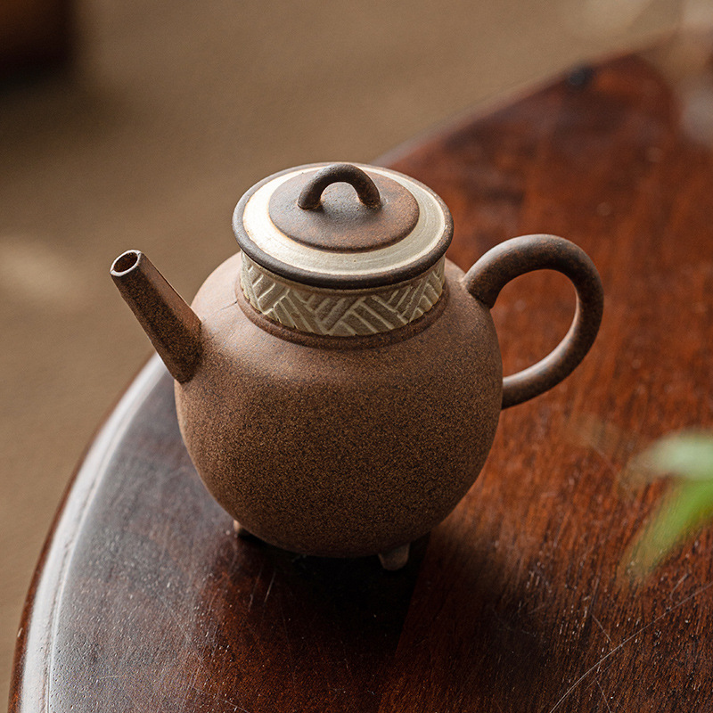 Ấm ba chân bằng đất sét cổ màu bạc vẽ thủ công ấm trà nhỏ ấm trà đơn ấm trà gia dụng dụng cụ pha trà Kung Fu cao cấp