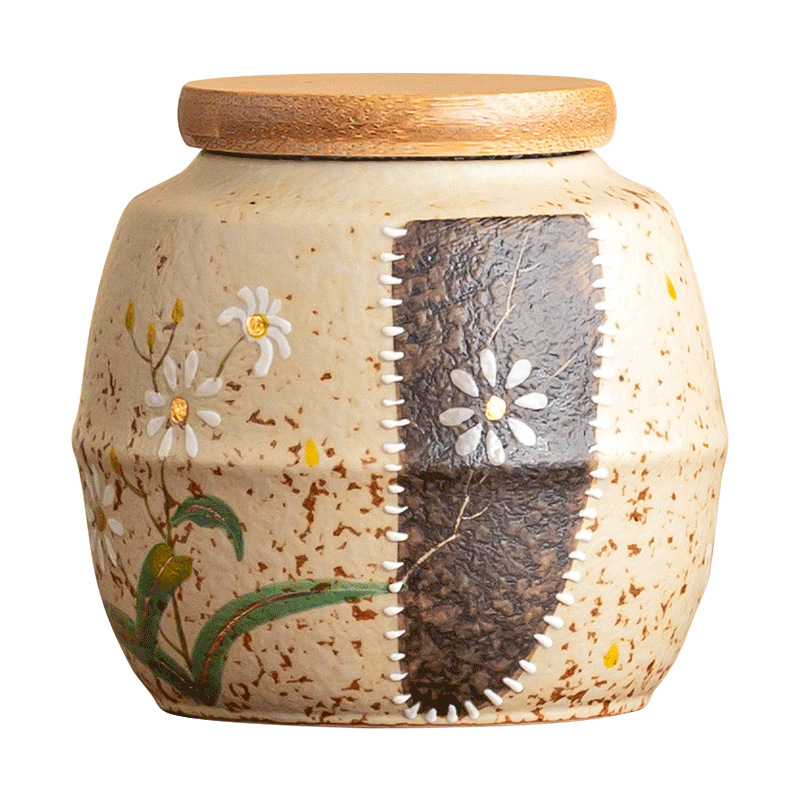 Bình trà gốm sứ đỏ đá lửa trắng xanh, bình hoa cúc nhỏ vẽ tay, bình đựng trà cầm tay nhỏ, đơn