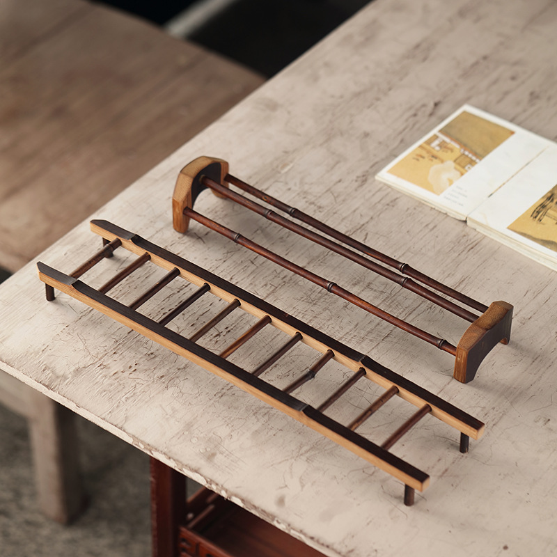 Giá để cốc trà, Phụ Kiện Giá để cốc tre, dụng cụ trà Kung Fu, giá để cốc tre, thoát nước, cacbon hóa