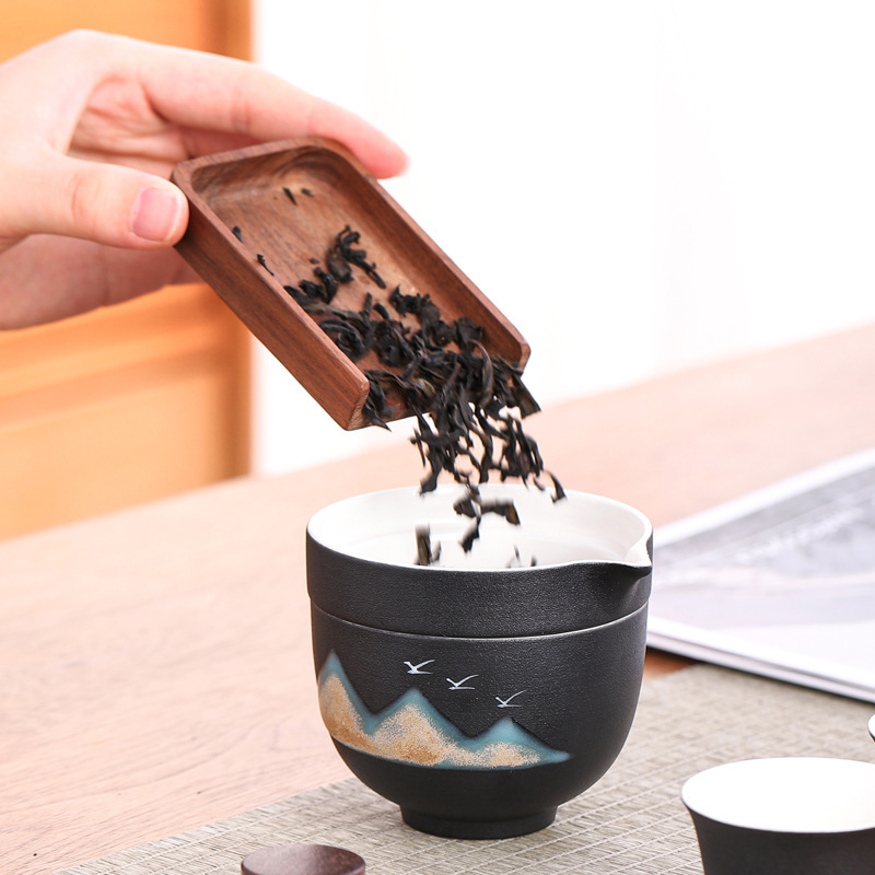 Bộ ấm trà du lịch vẽ tay Yuanshan cốc khách nhanh bằng gốm một ấm ba cốc máy pha trà ngoài trời cầm tay quà tặng