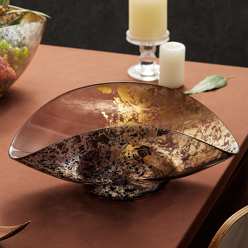 Khay đựng trái cây lá vàng ARDACAM nhập khẩu Thổ Nhĩ Kỳ khay thủy tinh sáng tạo thủ công phong cách Châu Âu Khay đựng trái cây thực phẩm trang trí