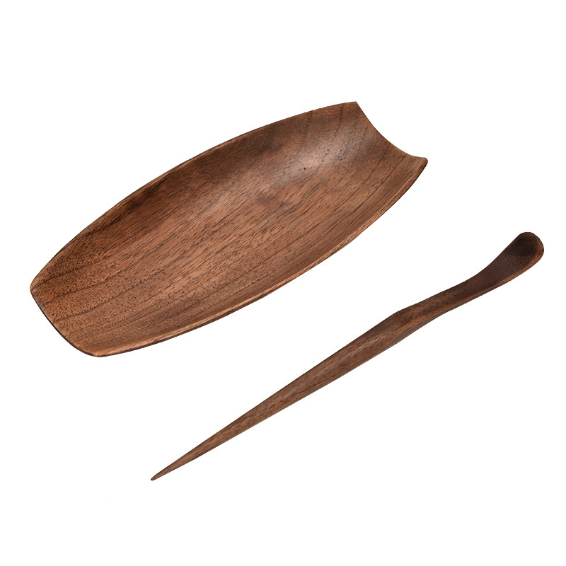 Bộ trà hai mảnh gỗ Đàn hương đen thìa trà xẻng Gỗ Óc Chó Đen gỗ rắn đánh giá cao Trà Hoa Sen sáu quý ông Bộ trà phụ kiện trà đạo