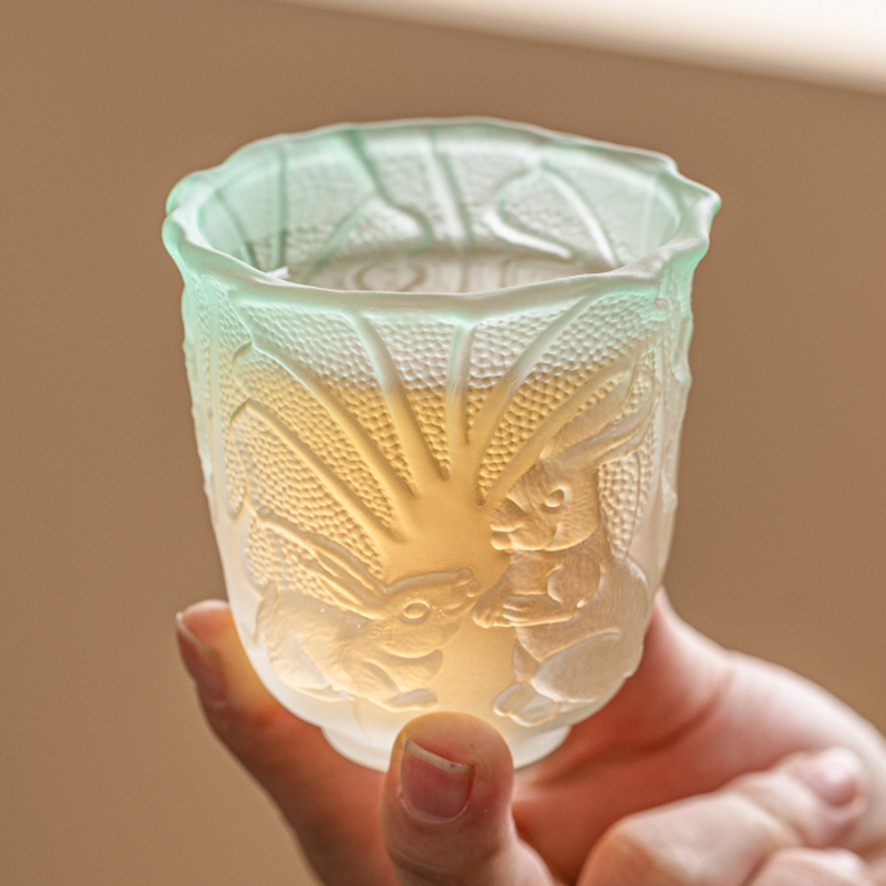 Cốc chủ nhân thỏ ngọc bắp cải cốc đơn cốc trà cao cấp cho nữ cốc trà ngon cốc thủy tinh phù điêu cốc trà công phu cốc cặp đôi
