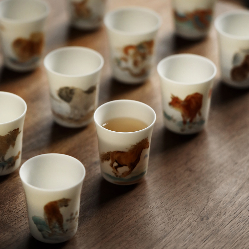Cốc trà ngọc bích mỡ cừu sứ trắng Dehua, cốc chủ nhân, bộ trà Kung Fu 12 cung hoàng đạo, phong cách Trung Quốc cá nhân