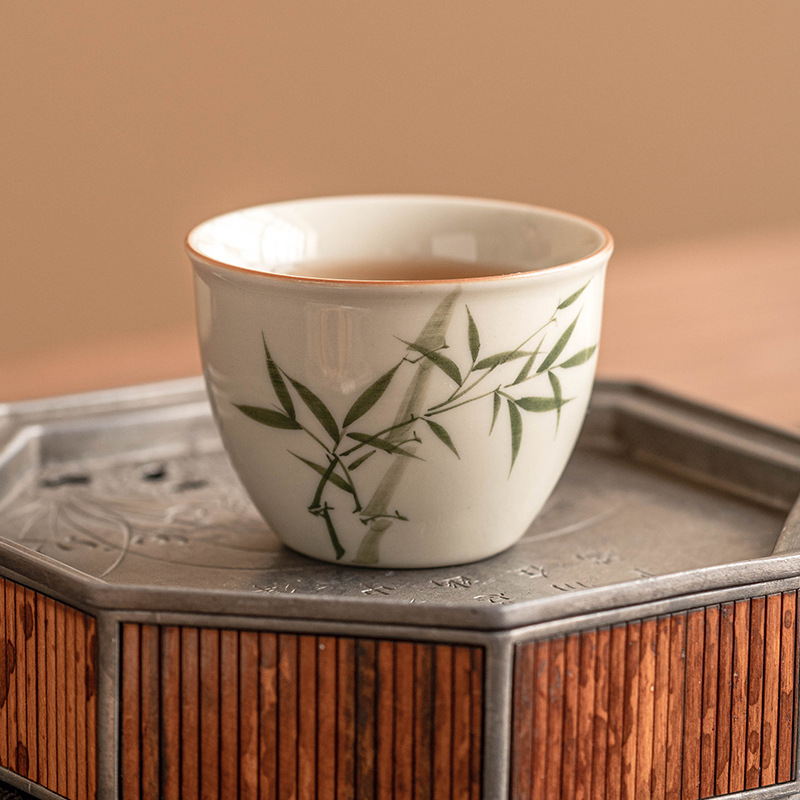 Vẽ tay màu xanh ngọc lục bảo phong thủy Bình phong thủy Cốc gốm sứ Kung Fu cốc chủ sở hữu cốc đơn cao cấp Tách Trà Cá Nhân