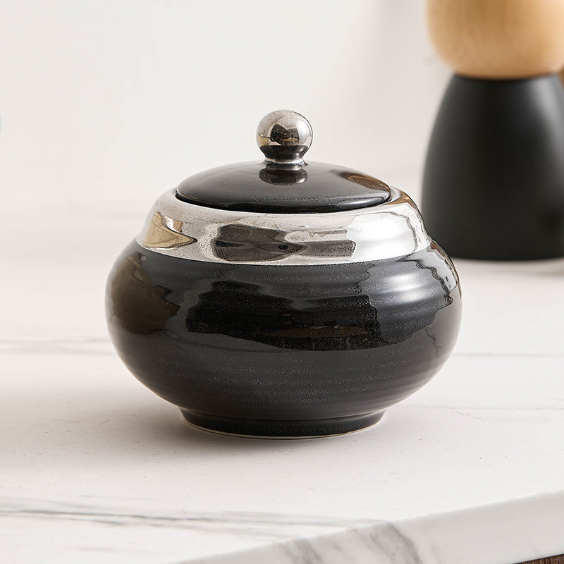 Lọ gia vị tráng men vàng đen, đồ dùng nhà bếp khách sạn, hộp gia vị gốm sứ, lọ đựng đường bột ngọt gia dụng