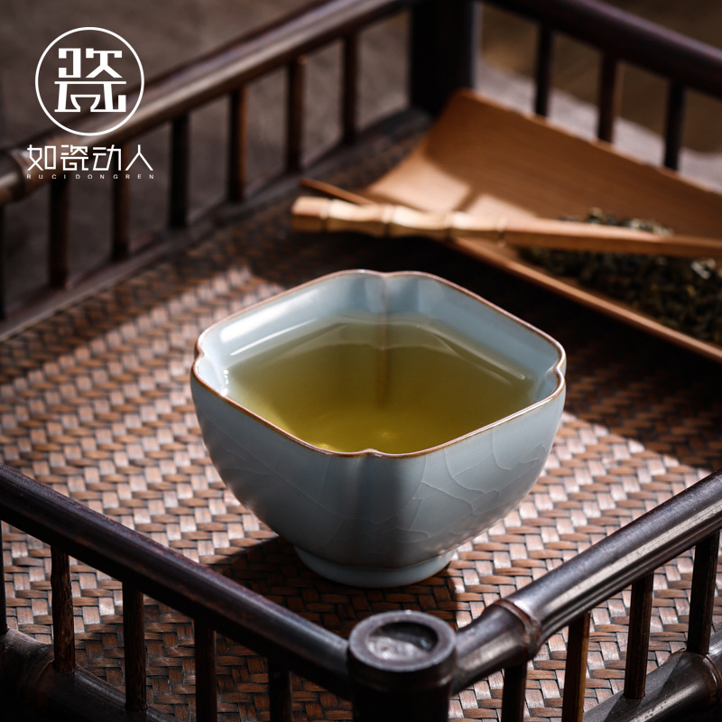 Sứ quyến rũ Ru Kiln Square Octagonal Cup Fortune Tea Cup Gốm sứ gia dụng Ladies' Master Cup Cúp cá nhân.